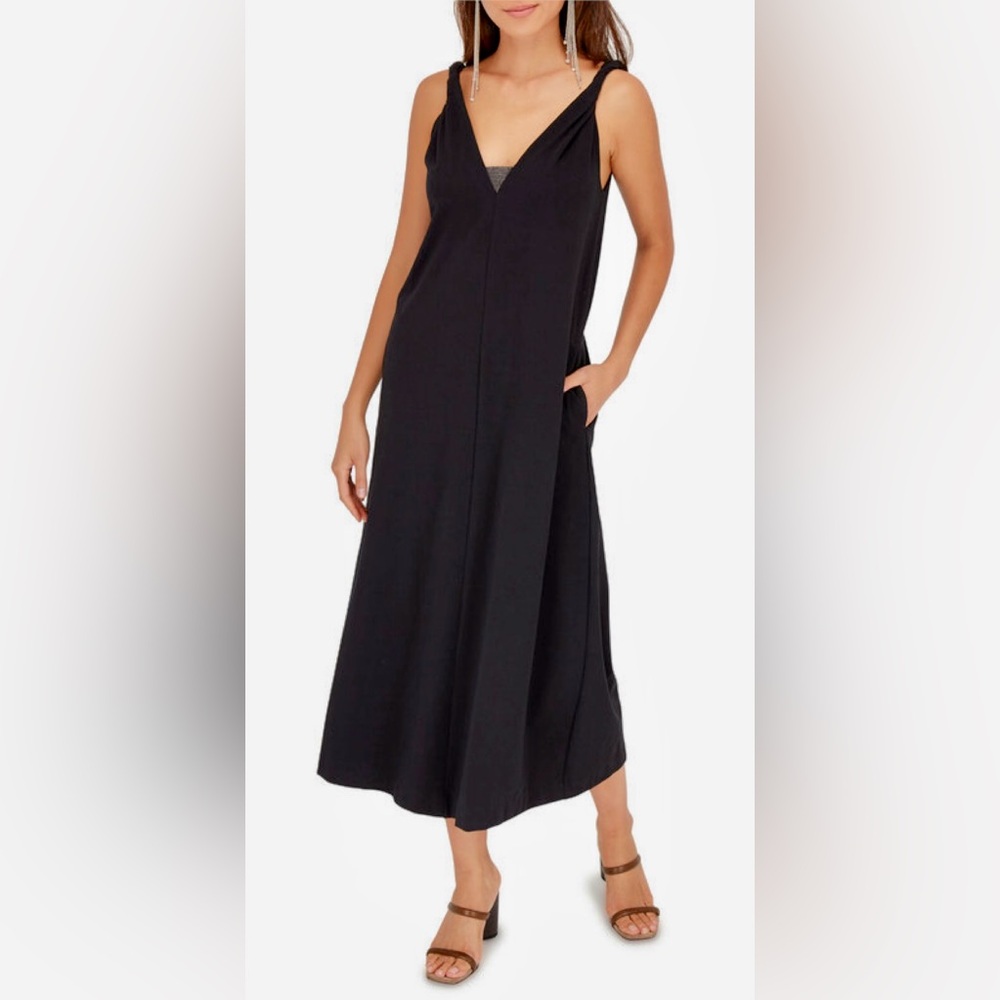 Brunello Cucinelli Black Couture Jersey Monili Inset Sleeveless Midi Dress ZB5